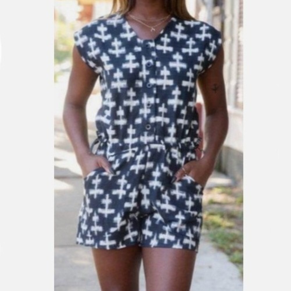 PASSION LILIE Ikat Romper Organic Cotton Charlie Jumpsuit LG Sleeveless MSRP $92